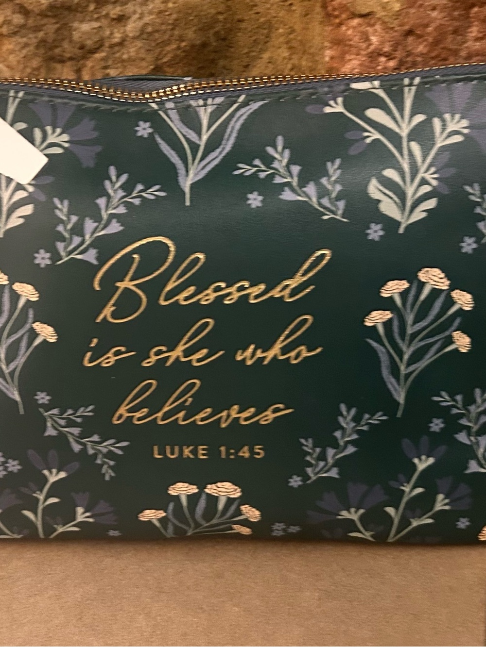 T.J.Maxx Black and Gold Floral Zip Pouch NEW